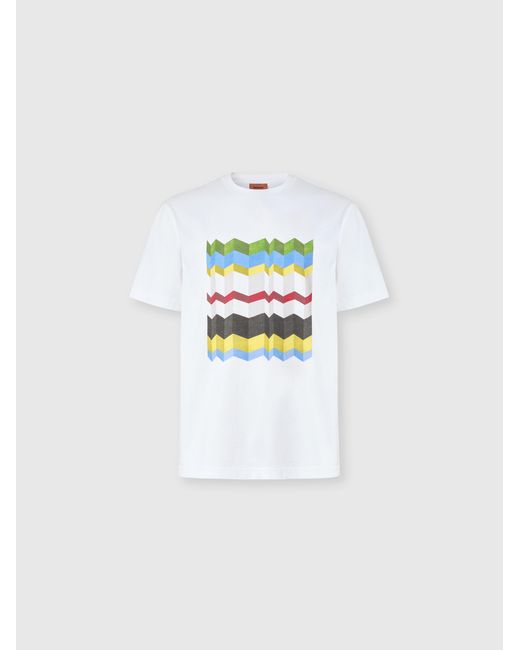 Missoni White Crew-Neck Cotton T-Shirt With Macro Zigzag Print, & Multicoloured for men