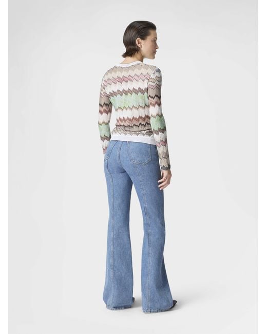 Missoni White Viscose Lamé Crewneck Sweater With Contrast Trim
