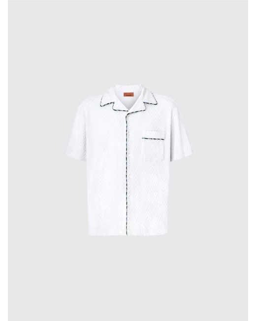 Missoni Bowlingshirt Aus Zick-Zack-Baumwollfrottee Mit Kontrastierenden Profilen, Herren, Größe in White für Herren