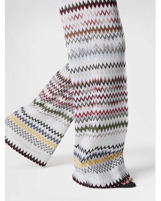 Missoni White Wide Zigzag Viscose And Cotton Trousers