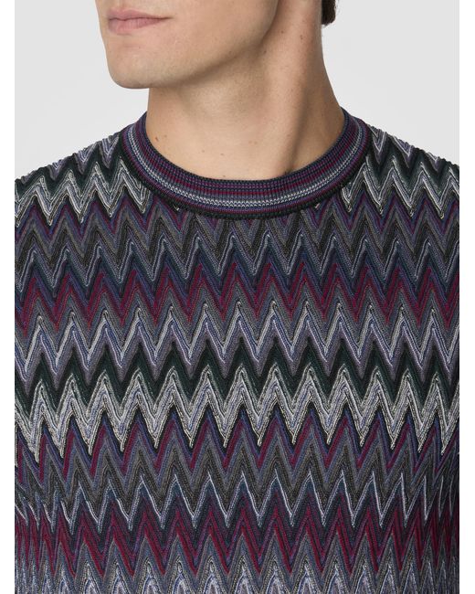 Missoni Blue Crew Neck Sweater With 3D Zigzag Pattern for men