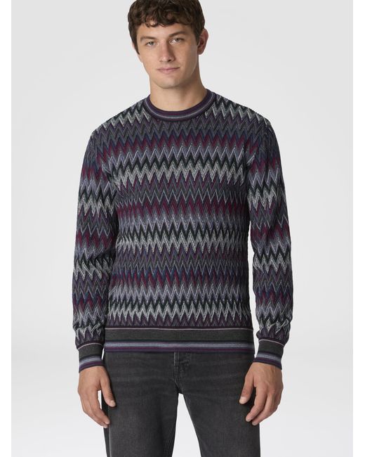 Missoni Blue Crew Neck Sweater With 3D Zigzag Pattern for men