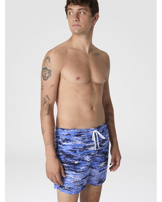 Missoni Blue Mid-Length Swim Shorts With Wave Print for men