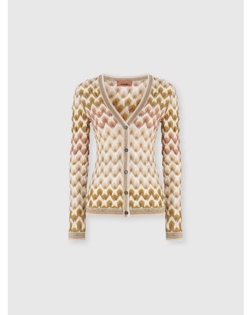 Missoni White Slim Viscose Lamé Cardigan With Lace Motif