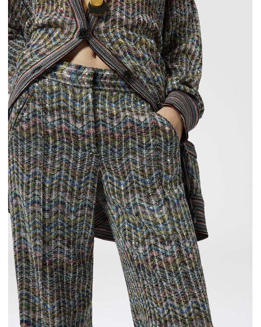 Missoni Gray Tailored Viscose Lamé Trousers With Sequins