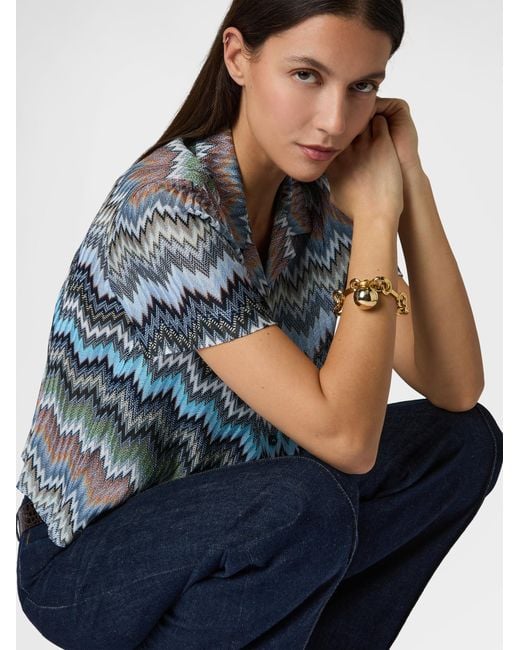 Missoni Blue Snake-Pattern Viscose Bowling Shirt