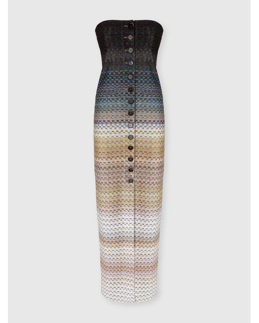 Missoni Blue Long Strapless Viscose Dress With Lamé Threads