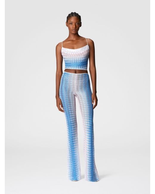 Missoni Blue Top Mit Foulard-Design, Damen, Blau & Rosa, Größe