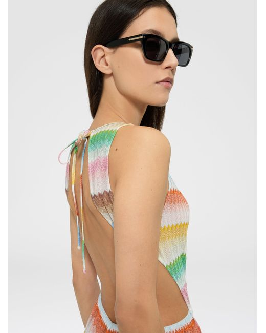 Missoni White Long Dress With Dégradé Zigzag Pattern And Slits