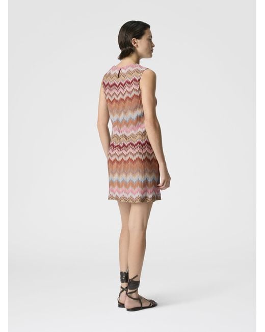 Missoni White Sleeveless Viscose Chevron Mini Dress