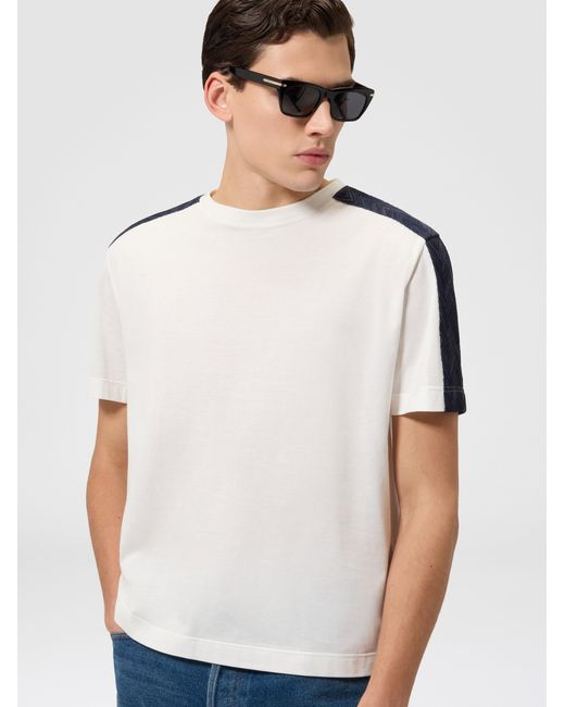 Missoni Natural Cotton Crewneck T-Shirt With Chevron Insert for men