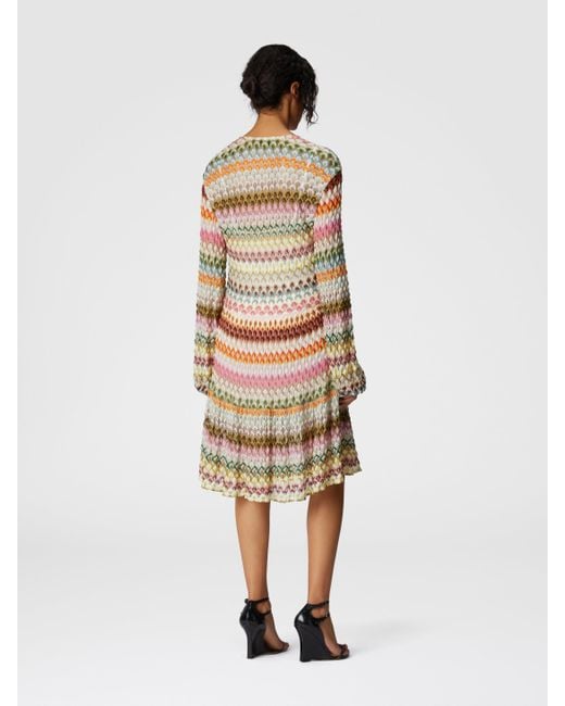 Missoni White Long Sleeve Short Dress With Zig Zag Lace Pattern
