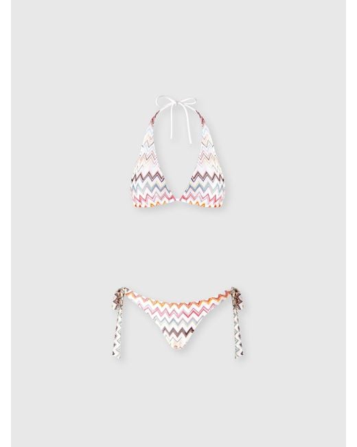 Missoni White Bikini With Neck Tie And Adjustable Bottoms