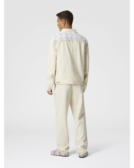 Missoni Natural Denim Jacket With Chevron Knit Inserts for men