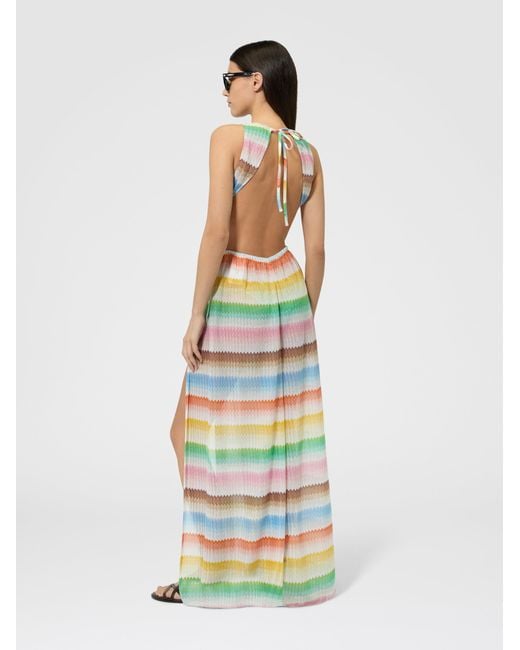 Missoni White Long Dress With Dégradé Zigzag Pattern And Slits