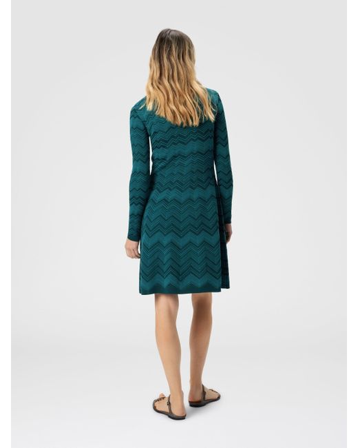 Abito Corto Manica Lunga Chevron, Donna, Taglia di Missoni in Green