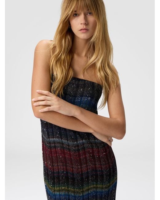 Missoni Blue Long Strapless Dress With Wave Check Pattern