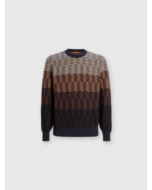 Missoni Zickzack-Pullover Aus Schurwolle Mit Rundhalsausschnitt, Herren, Größe in Brown für Herren