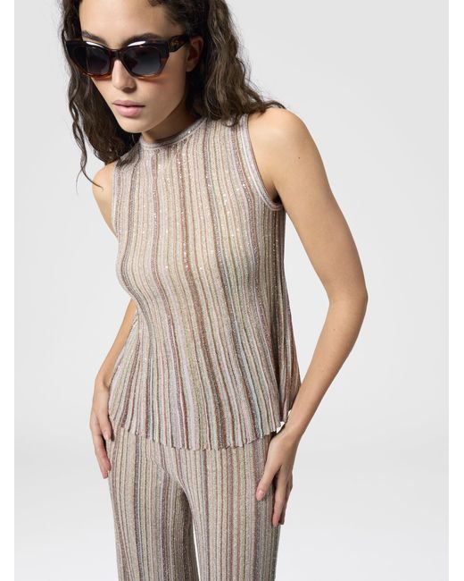 Missoni Natural Sleeveless Ribbed Top With Sequins
