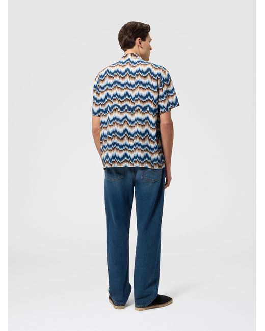 Missoni Blue Printed Viscose Bowling Shirt for men