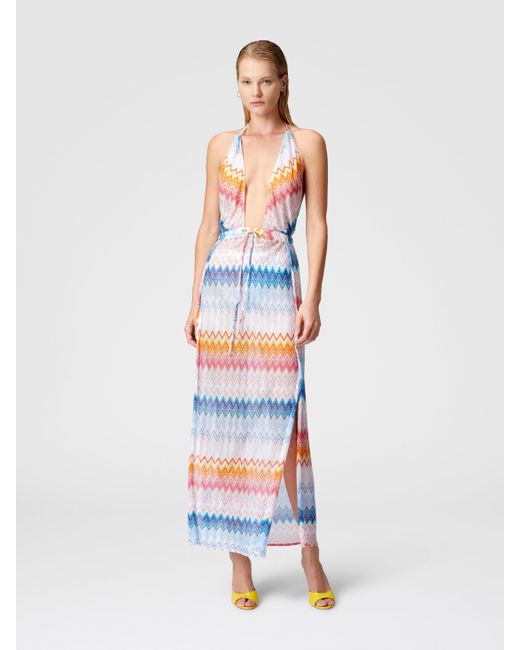 Robe Longue Couvrante En Viscose Mélangée Lamé Zigzag, Femme, Taille Missoni en coloris White