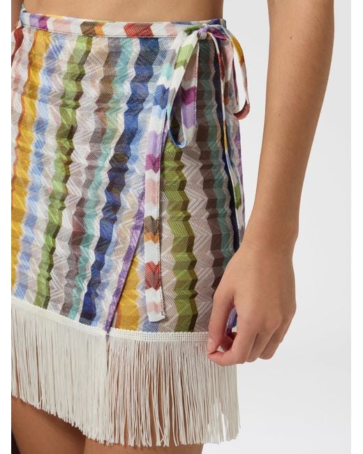 Missoni White Wrap Mini Skirt With Fringes