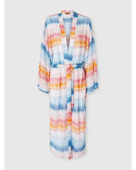 Cache-Kimono En Viscose Mélangée Lamé Zigzag Avec Ceinture À La Taille, Femme, Taille Missoni en coloris White