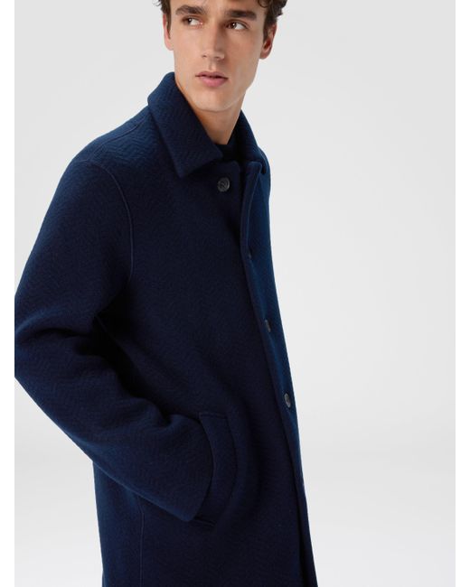 Missoni Blue Double Knit Coat With Zigzag Pattern for men