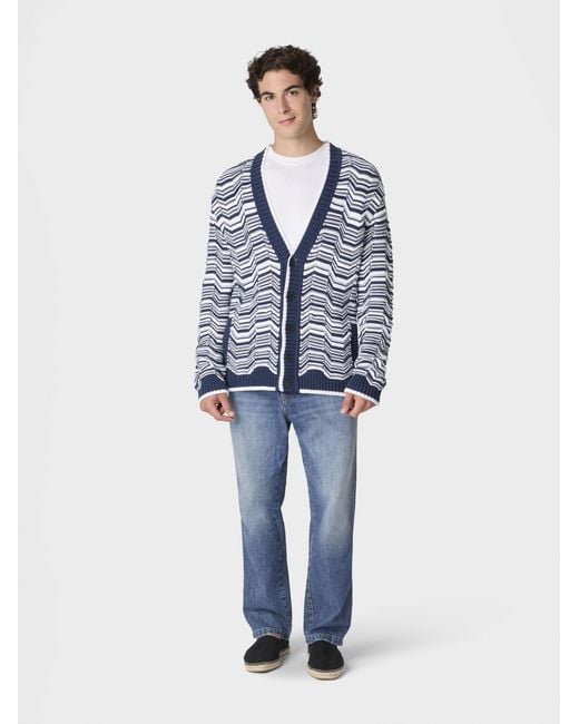 Missoni Blue Cotton-Blend Cardigan With Greek Motif for men