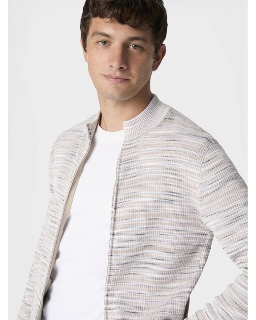 Missoni White Ribbed Cotton Cardigan With Mock Neck And Flamed Texture for men
