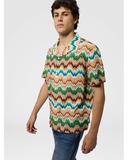 Missoni White Bowling Shirt With Irregular Zig Zag Print for men