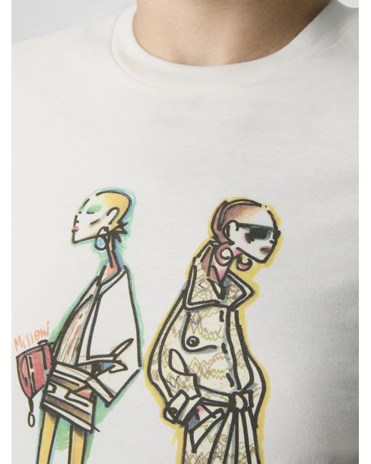 Missoni White Cotton Jersey Crewneck T-Shirt With Print And Logo