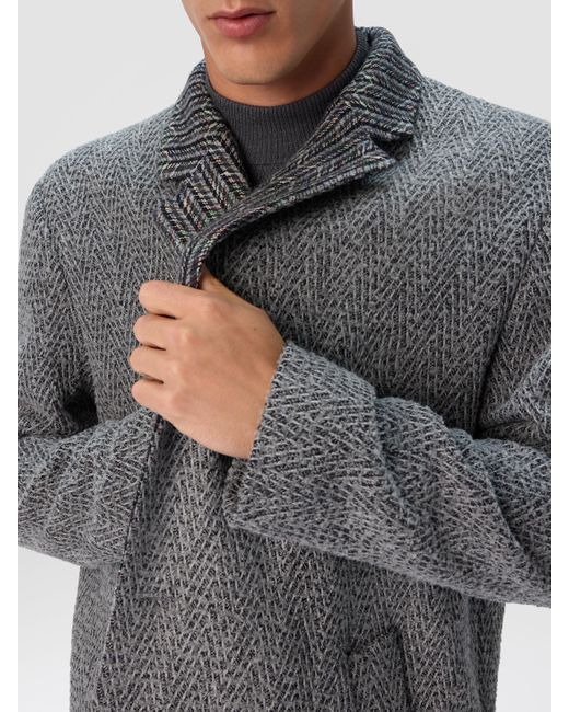 Missoni Gray Wool Cloth Coat With Chevron Pattern for men