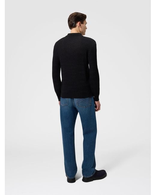 Missoni Black Long-Sleeve Cotton And Wool Chevron Polo Shirt for men