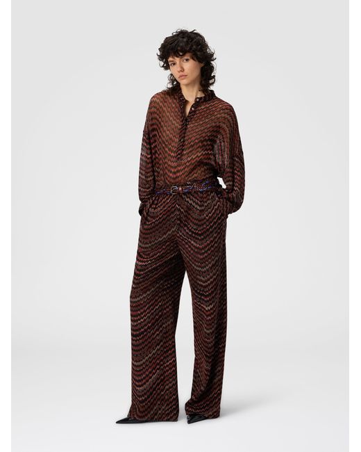 Missoni Brown Mid-Rise Tailored Pants With Zigzag Pattern
