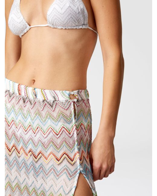 Missoni Long Cover-Up Skirt With 3D Zig Zag Lamé And Slit in