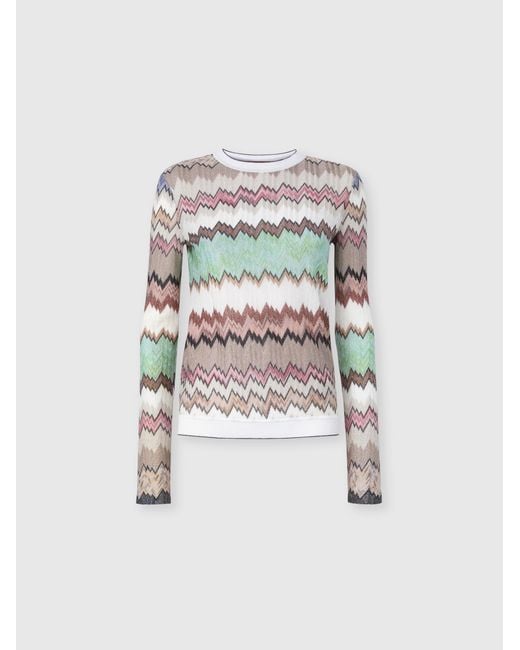 Missoni White Viscose Lamé Crewneck Sweater With Contrast Trim