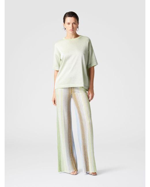 Missoni White Partialized Striped Palazzo Trousers With Sequins