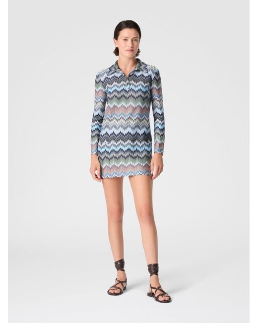 Missoni Blue Snake-Pattern Viscose Polo Mini Dress, & Multicoloured