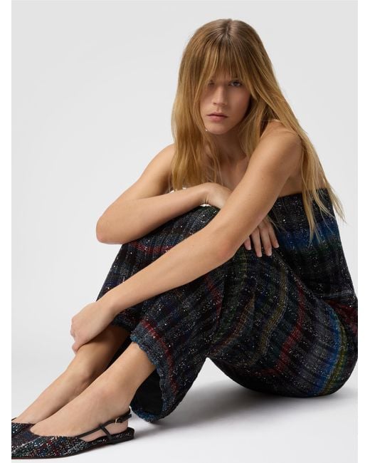 Missoni Blue Long Strapless Dress With Wave Check Pattern