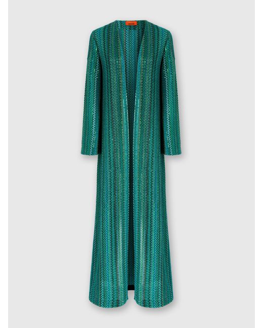 Missoni Green Long Zig Zag Cardigan With Sequins Without Buttons