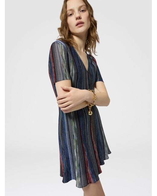 Missoni Blue Short-Sleeve Striped Mini Dress