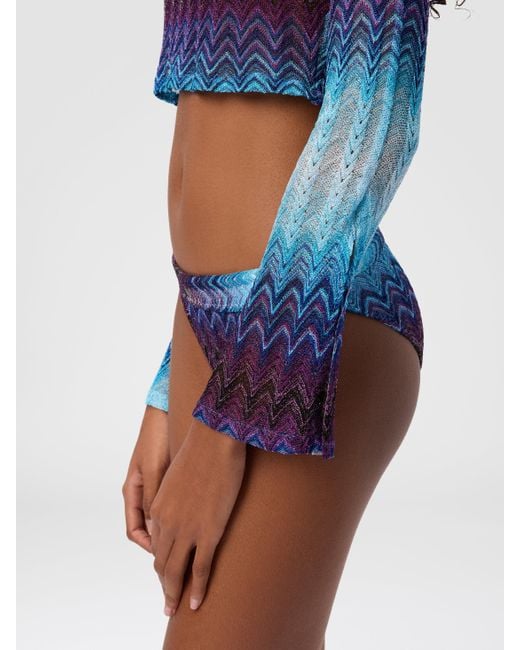 Crop Top À Manches Longues En Viscose Mélangée, Femme, Taille Missoni en coloris Blue