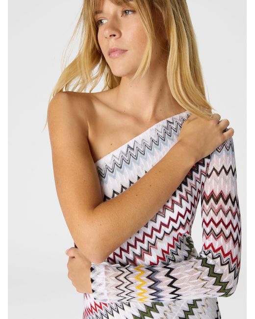 Missoni White One-Shoulder Viscose And Cotton Gown