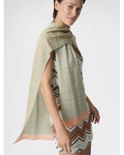 Missoni Green Zigzag Viscose-Blend Scarf With Ribbed Edge