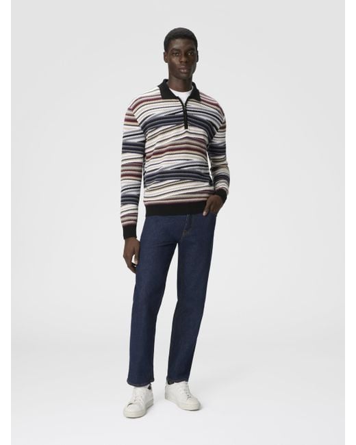 Missoni White Long Sleeve Polo With Zip And Striped Zigzag Pattern for men