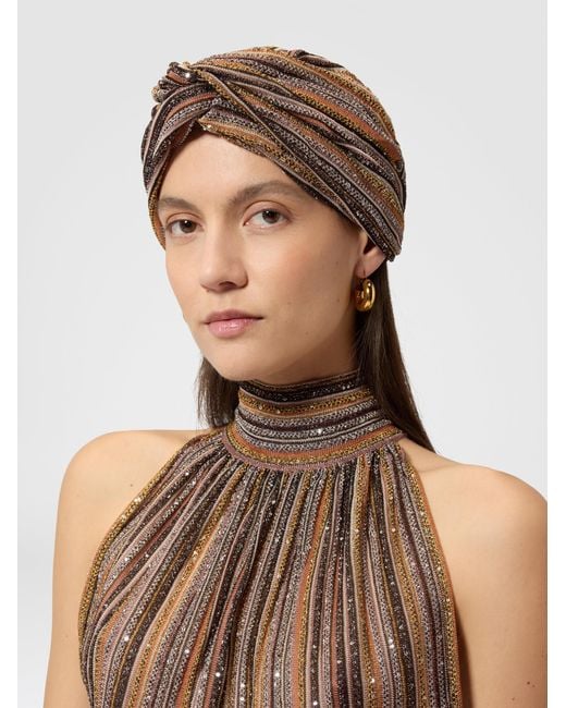 Missoni Multicolor Ribbed Lamé Viscose Turban With Sequins