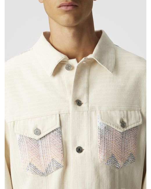 Missoni Natural Denim Jacket With Chevron Knit Inserts for men