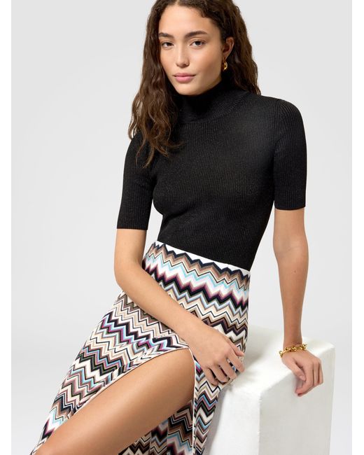 Missoni White Zig Zag Viscose And Wool Midi Skirt With Slit
