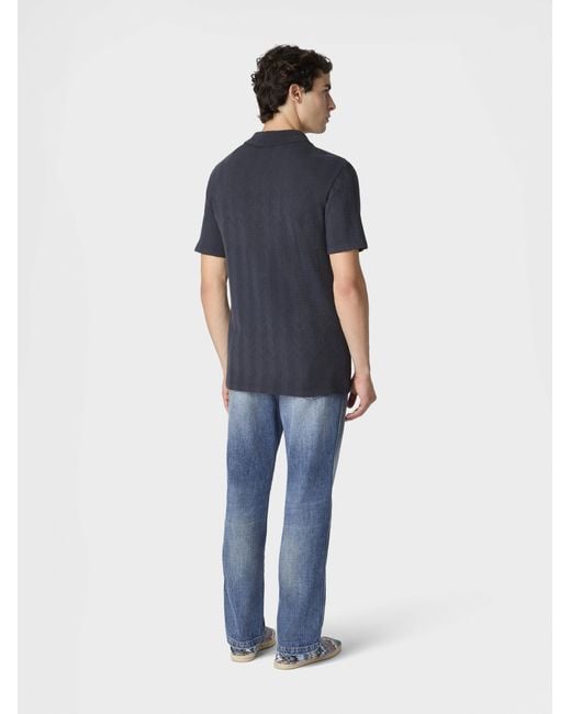 Missoni Blue Cotton And Viscose Polo Shirt With Tone-On-Tone Zigzag Motif for men